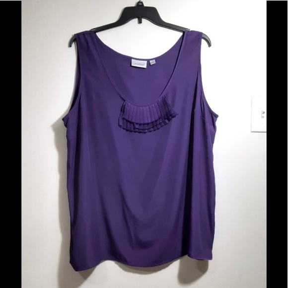 Avenue Women's Plus Size 26/28 Purple Sleeveless Blouse Tank Top Fringe Detail - Picture 2 of 7